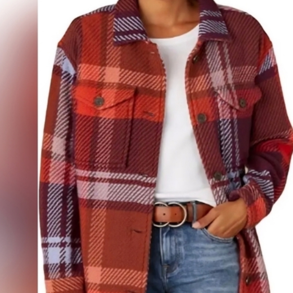 OUTERKNOWN CLOUD WEAVE  SHIRT JACKET SHACKET PLUM ADDISON RED PLAID L
